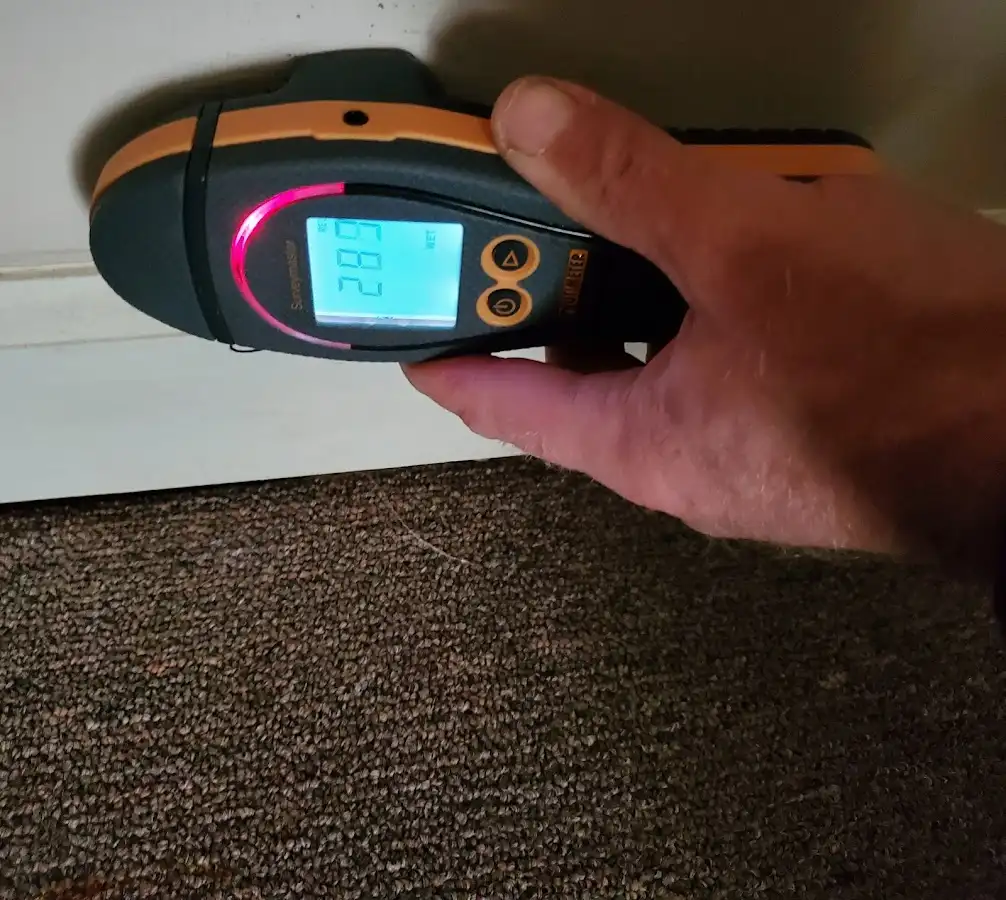 Moisture detection at baseboard during Sewage Cleanup & Sanitation in East Whittier